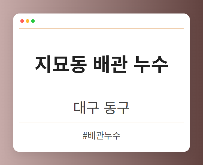 지묘동 배관 누수 - 대구 동구 지묘동 배관 누수 전문업체